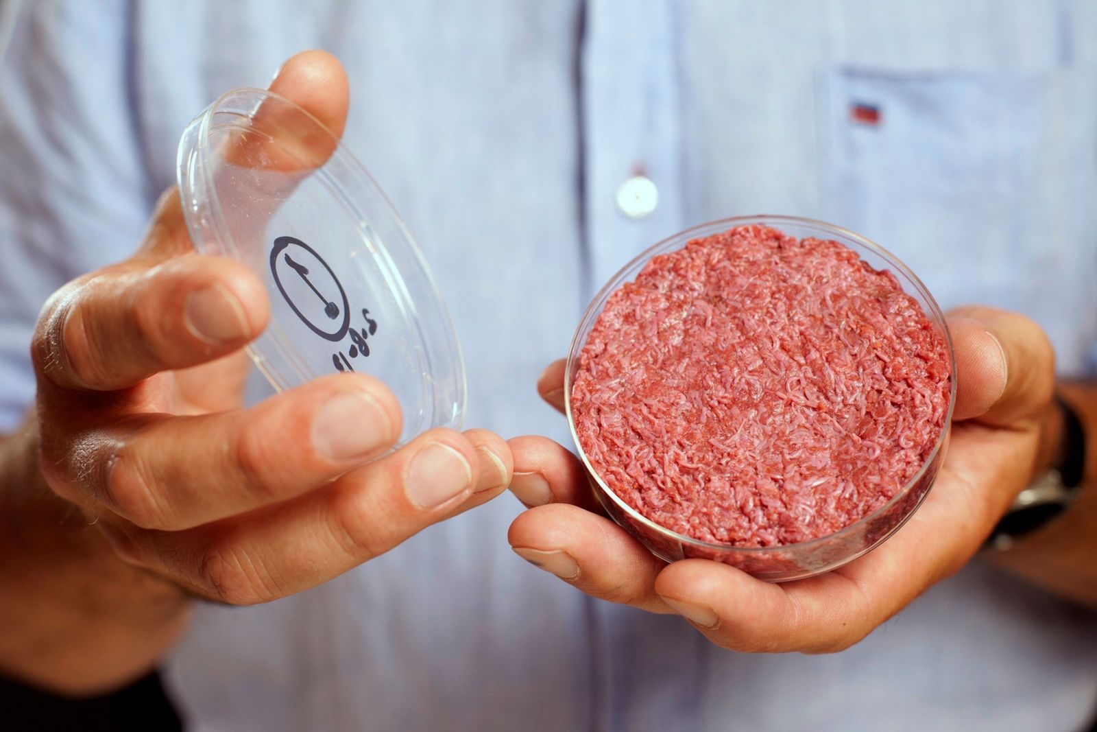 Présentation d'un échantillon de viande cultivée dans une boîte de Pétri