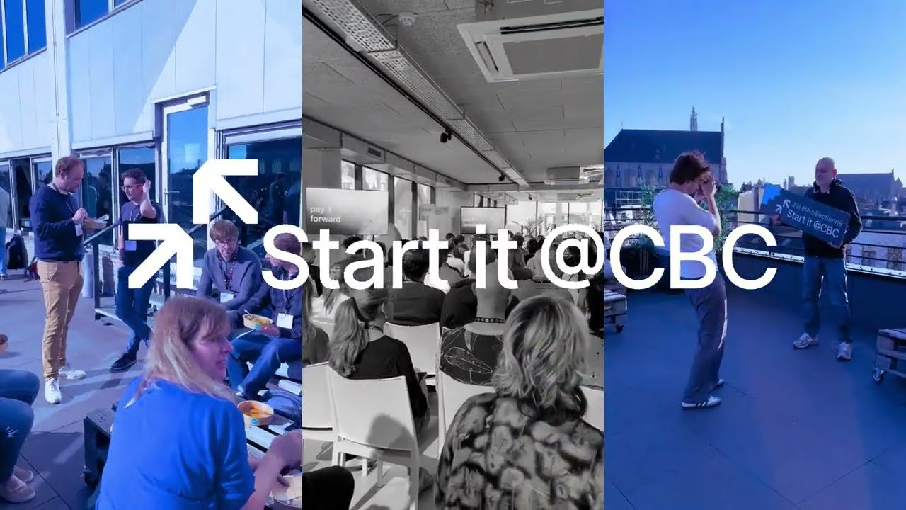 Photomontage d'événements Start it @CBC : participants sur une terrasse, salle de conférence et remise d'une pancarte « J'ai été sélectionné »